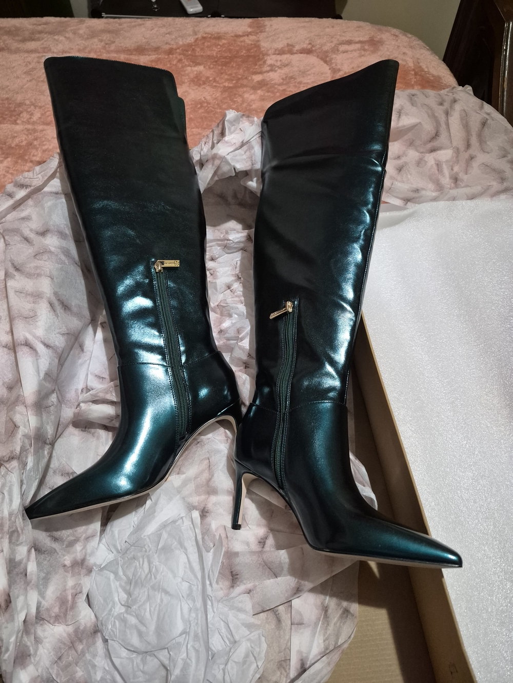 Jessica Simpson Teal Metallic Over-The-Knee Stiletto Boots